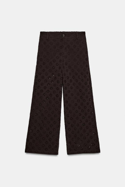 ZARA БРЮКИ-КЮЛОТЫ С АЖУРНОЙ ВЫШИВКОЙ, КОРИЧНЕВЫЙ