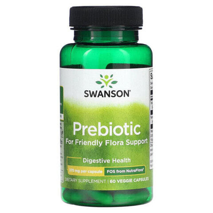 Пребиотики и пробиотики Swanson, Пребиотик для поддержки флоры, 375 мг, 60 растительных капсул