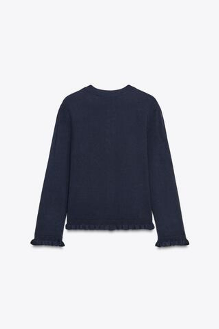 ZARA ТРИКОТАЖНЫЙ КАРДИГАН С ВОЛАНАМИ, МОРСКОЙ СИНИЙ