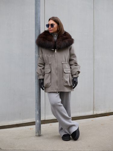 Cерая парка-трансформер из шерсти и кашемира с меховым воротником