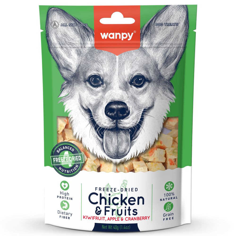Wanpy Dog Сублимированное лакомство Курица и фрукты 40г