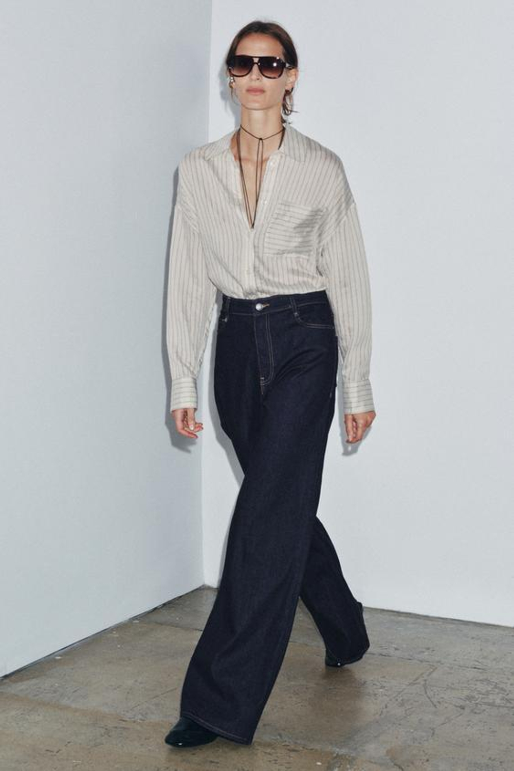 ZARA ДЖИНСЫ WIDE LEG С ВЫСОКОЙ ПОСАДКОЙ — ZW COLLECTION, СИНИЙ