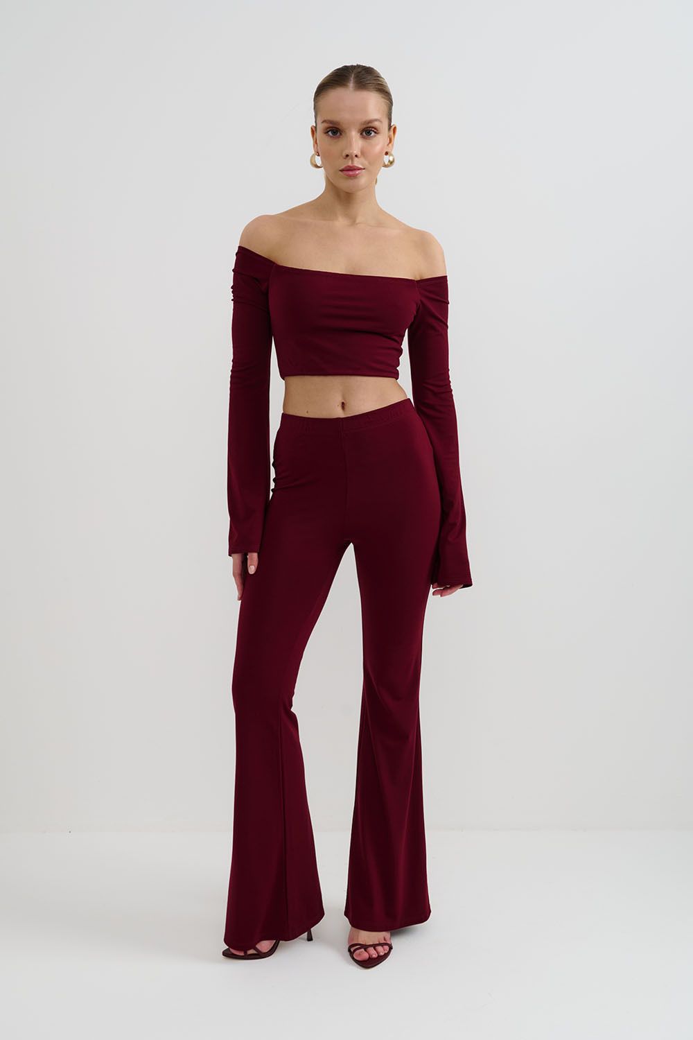 Леггинсы клеш из вискозы цвета бордо