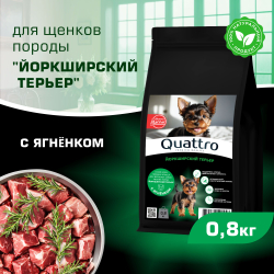 Корм сухой для щенков породы Йоркширский терьер, премиум полнорационный комплекс, с ягненком, 800 гр, QUATTRO