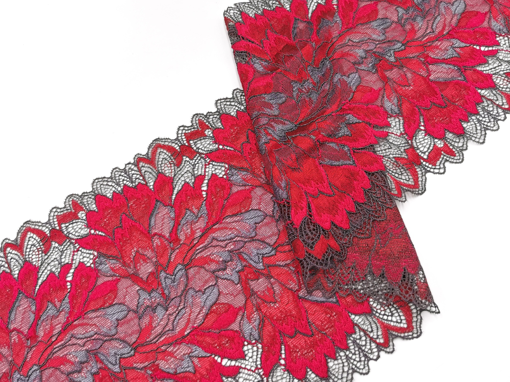 Эластичное кружево, графит и малина, 20 см, (Арт: EK-2793), м
