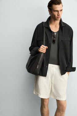 ZARA ШОРТЫ RELAXED FIT ИЗ СТРУЯЩЕЙСЯ ТКАНИ, ЖЕЛТОВАТО-БЕЛЫЙ