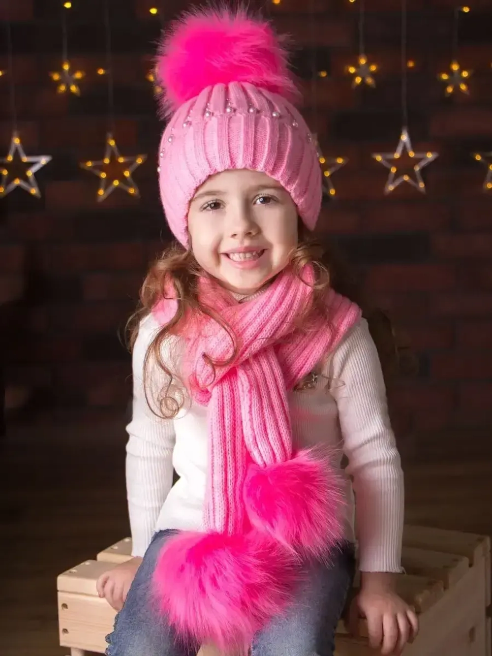 Шапка для девочки зимняя вязаная и шарф