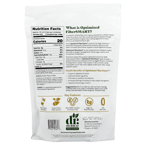 Dr. Murray's, Пребиотик, оптимизированная растворимая тапиоковая клетчатка FiberSMART®, 454 г (16 унций)