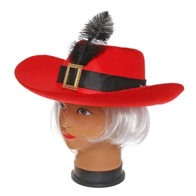 Шляпа карнавальная «Мушкетер» бордо с пером, d-38 см, красный