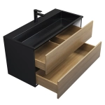 Тумба с раковиной Uperwood Barsa 100 см, раковина черная глянцевая, подвесная тумба черная/дуб сонома