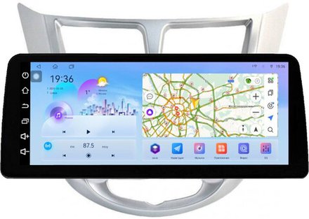 Магнитола для Hyundai Solaris 1 2010-2016 (рамка серебро) - FarCar монитор 12.3" 2K QLED на Android 14, TS10, CarPlay, 4G SIM-слот