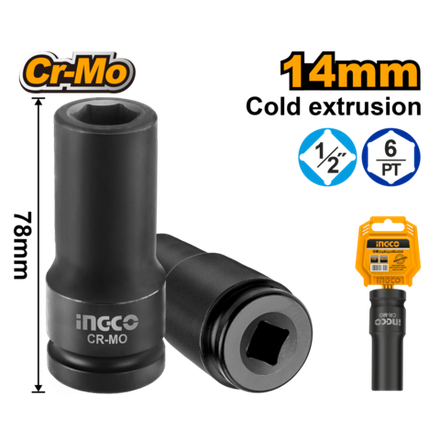Головка торцевая ударная удлиненная INGCO HDIS12141L INDUSTRIAL 1/2" 14 мм
