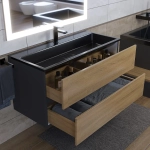Тумба с раковиной Uperwood Barsa 100 см, раковина черная глянцевая, подвесная тумба черная/дуб сонома