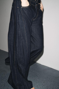 ZARA БРЮКИ БАЛЛОН СО СКЛАДКАМИ ZW COLLECTION, СИНИЙ