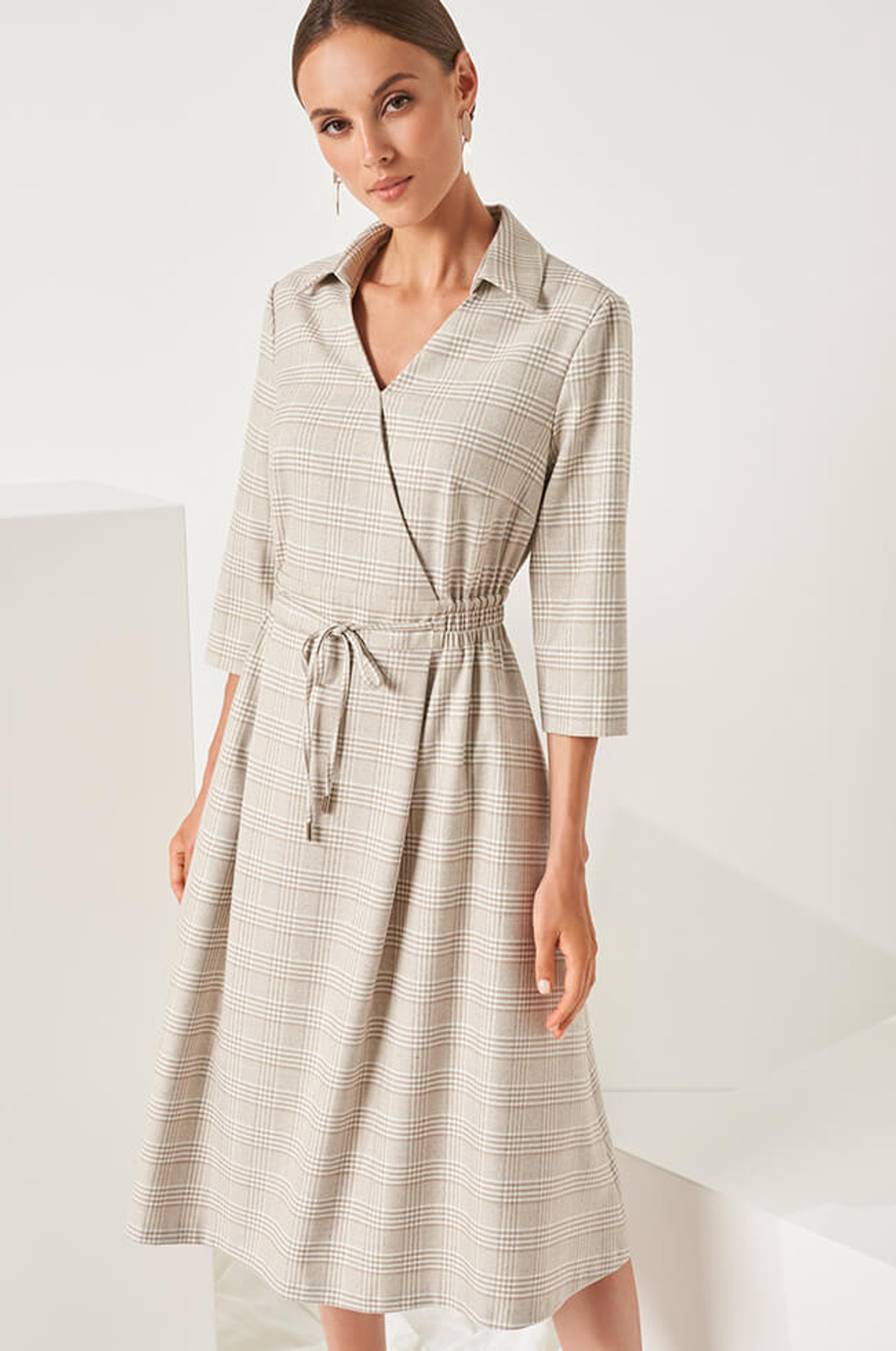 51469 Платье женское (пепельно-бежевый клетка)