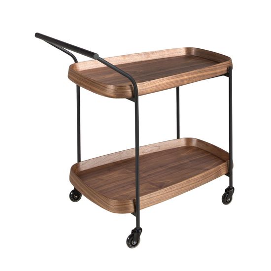 Тележка сервировочная 3290 из орехового дерева и черной стали