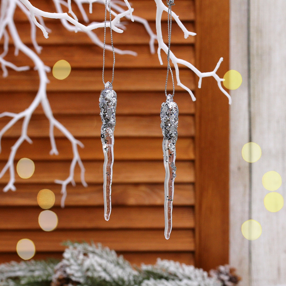 Подвеска «Морозная сосулька» 10 см (набор 2 шт), Серебро