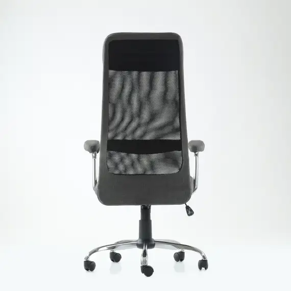 Кресло Barneo K-115 для персонала серая ткань, черная сетка, газлифт 3кл