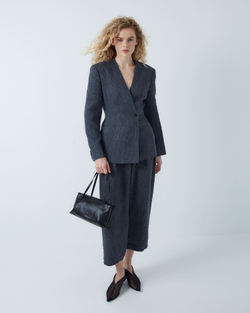 Жакет приталенного силуэта из смесового льна Брунелло Кучинелли темно-серый