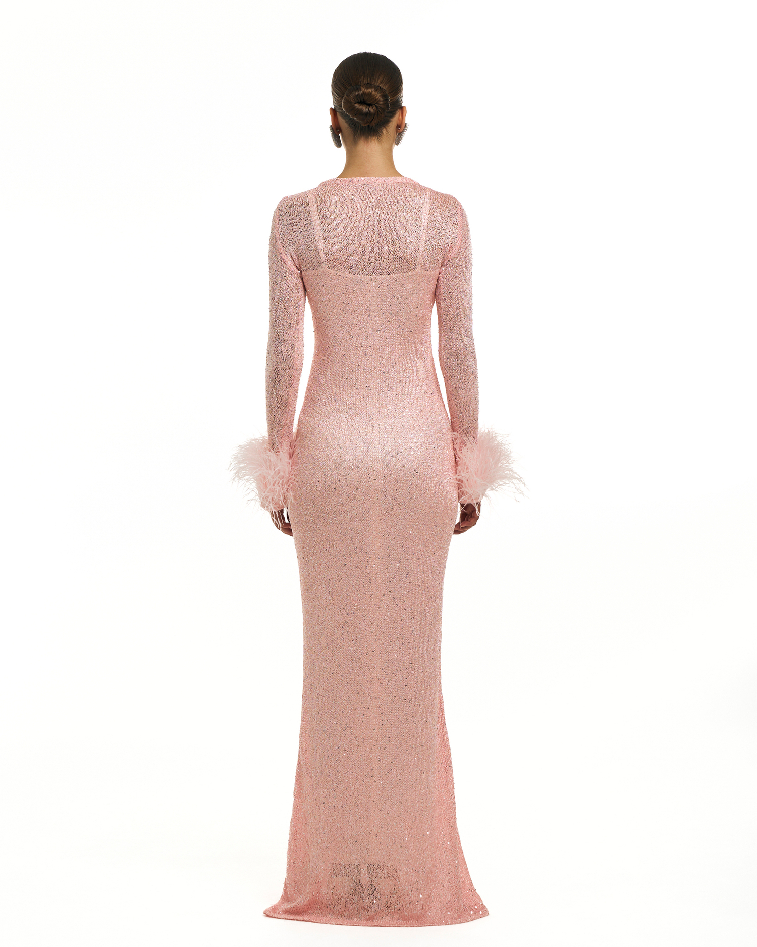 Платье PERSIMMON (Персимон) вязанное с перьями розовый