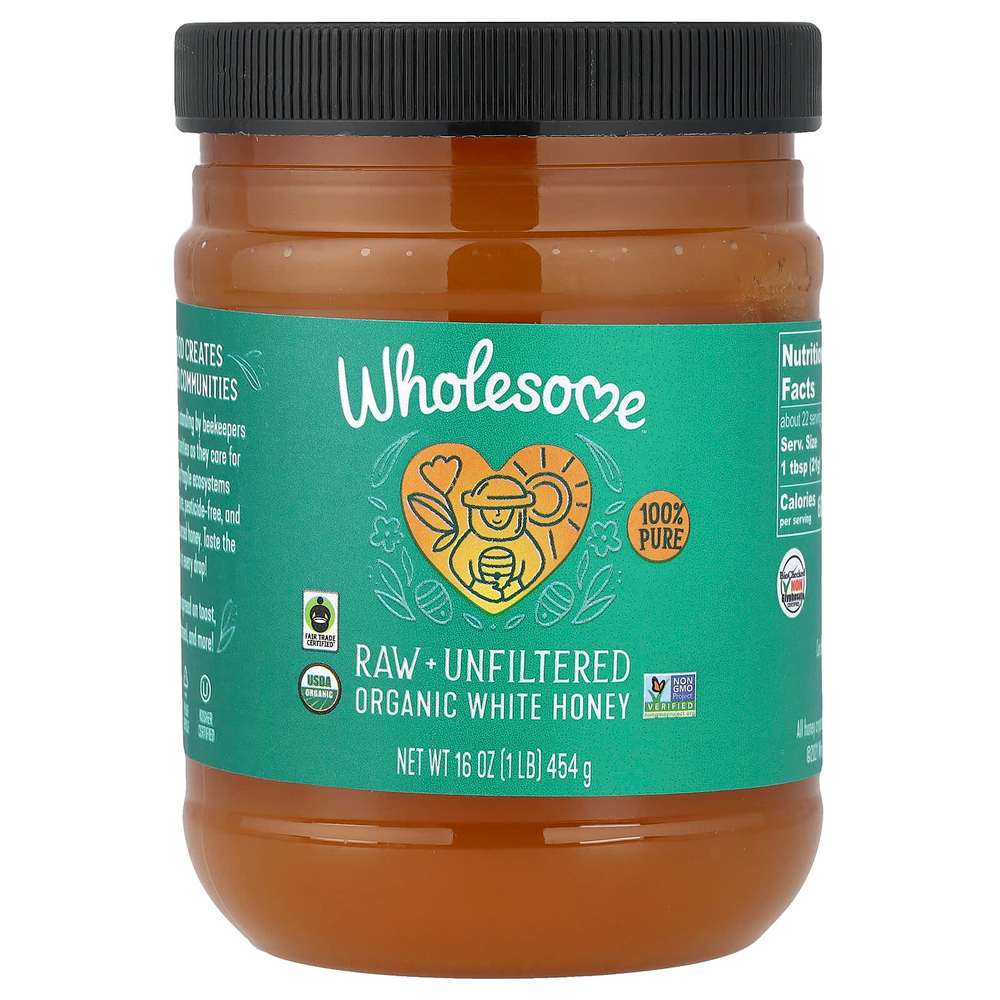 Wholesome Sweeteners, органический белый мед, сырой, нефильтрованный, 454 г (16 унций)