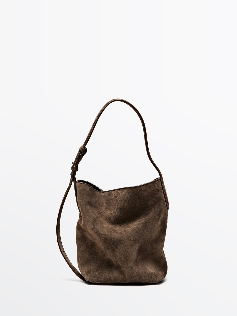 Massimo Dutti Мини-сумка-ведро из натуральной кожи и кожи, серо-коричневый