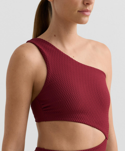 OYSHO Асимметричный купальник с жаккардовым узором, сливовый