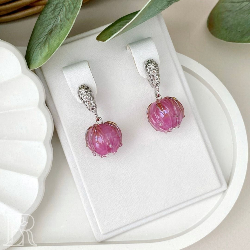 LEFIREL' Серьги серебряные женские "Тиалана" с цветами из муранского стекла / ювелирные украшения из родированного серебра 925