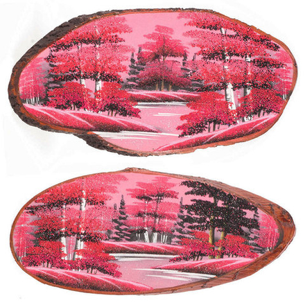 Панно на срезе дерева "Розовый закат" горизонтальное 55-60 см R118856