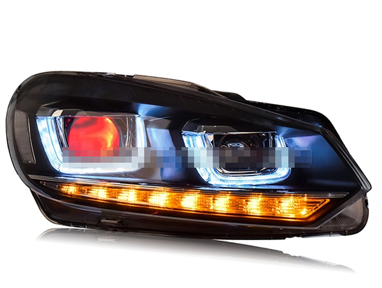 Передние фары Гольф 6 2008-2012 V9 Type [Комплект Л+П; яркие светодиодные ходовые огни; светодиодный поворотник; электрокорректор]