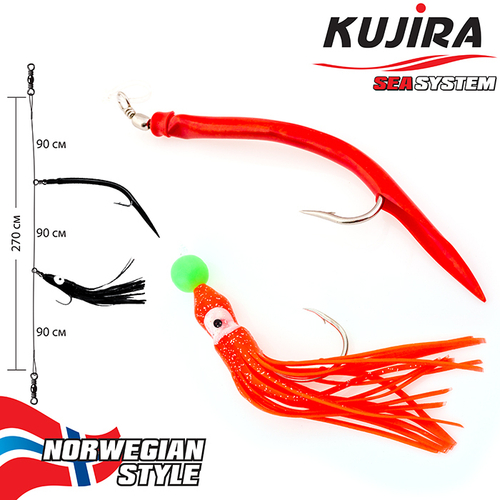 Снасточка морская Kujira Nord Sea №3 (1Gum 12/0 Red-1 octopus 8/0)