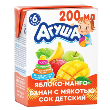 Сок детский Агуша манго банан 200 мл