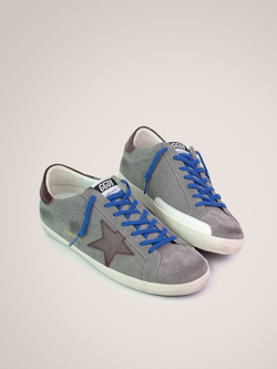 Men's Super-Star LTD in grey suede with brown leather star and brown leather heel