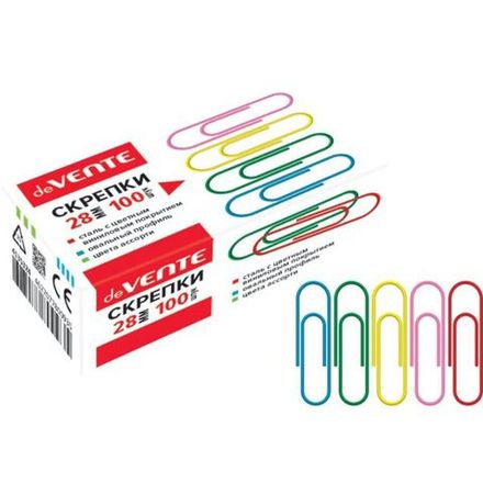 Скрепки канцелярские 28мм, 100шт, цветные, Attomex, картон. упак.