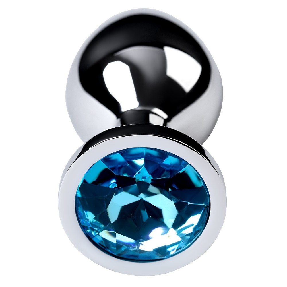 Анальная втулка с кристаллом Medium голубой 8 см