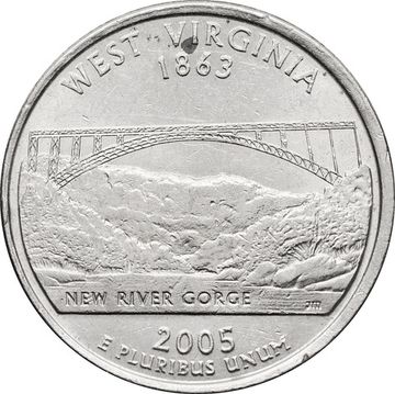 25 центов (1/4 доллара, квотер) 2005 США «Штат Западная Вирджиния» (D)