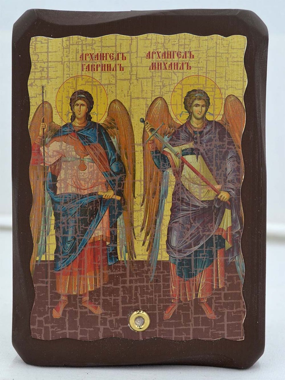 Икона архангелов Михаила и Гавриила. Афонская икона под старину с мощевиком.