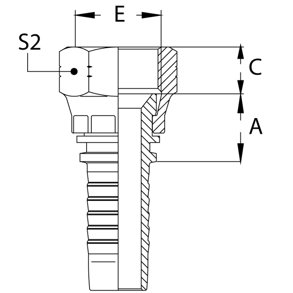 Фитинг DN 25 JIC (Г) 1.5/8 (накидная гайка)