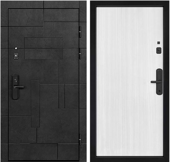 Фото входной стальной дверь Regidoors Флагман Доминион ПВХ бетон чёрный панель ПВХ белая матовая