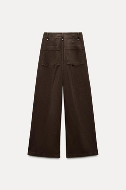 ZARA ДЖИНСЫ WIDE LEG С ВЫСОКОЙ ПОСАДКОЙ — ZW COLLECTION, КОРИЧНЕВЫЙ