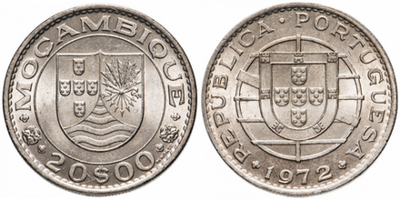 Мозамбик 20 эскудо, 1971-1972 Португальская колония XF