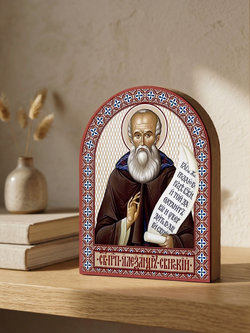 Икона аркой Александр Свирский (скрижалем) на дереве: 95 х 120 (Синопсисъ)
