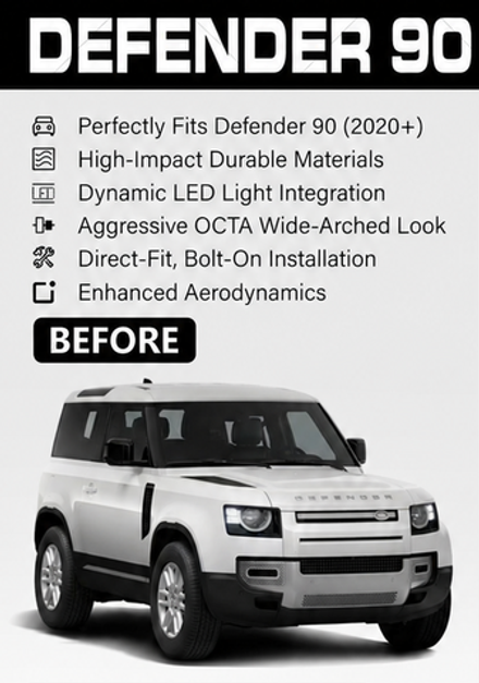Широкий обвес OCTA для Land Rover Defender 90 L663 2020+ Лэнд Ровер Дефендер