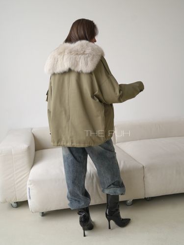 Хлопковая парка ARMY цвета хаки с серым мехом песца