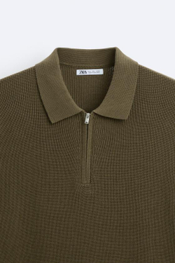ZARA ПОЛО ИЗ ДВУХИЗНАНОЧНОГО ТРИКОТАЖА, ХАКИ