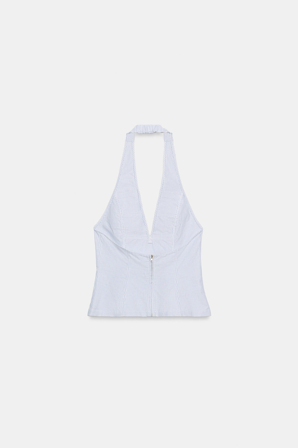 ZARA ТОП С ГОРЛОВИНОЙ ХАЛТЕР И ПУГОВИЦАМИ, СИНИЙ/БЕЛЫЙ