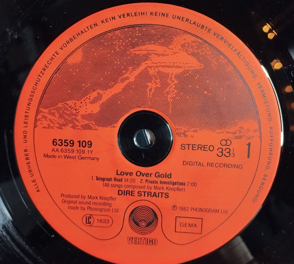 Винтажная виниловая пластинка LP Dire Straits Love Over Gold (Germany 1982)