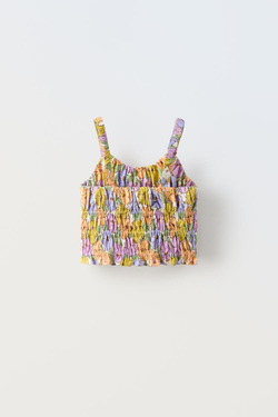 ZARA ТОП ИЗ ТКАНИ С ЦВЕТОЧНЫМ ПРИНТОМ С ЭЛАСТИЧНОЙ ДЕТАЛЬЮ, СИРЕНЕВЫЙ