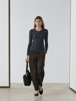 Massimo Dutti Вельветовые брюки бочкообразной формы, шоколадный