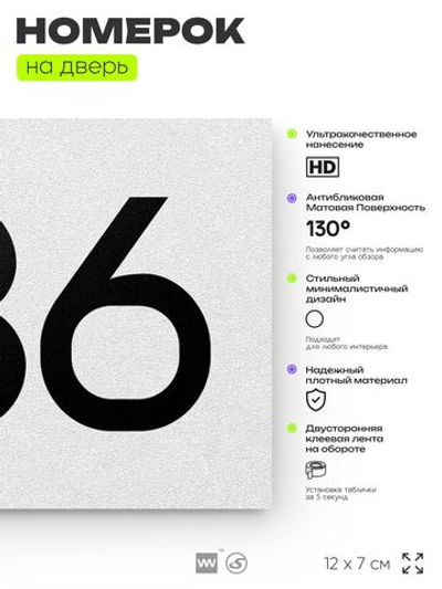 Номер на дверь 936, табличка на дверь для офиса, квартиры, кабинета, аудитории, склада, белая 120х70 мм, Айдентика Технолоджи